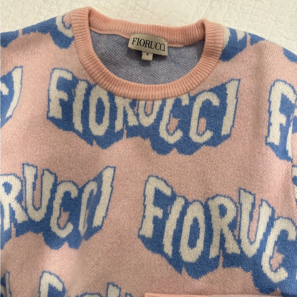 Fiorucci pink and blue wavy logo crew neck jumper - Picture 3 of 6